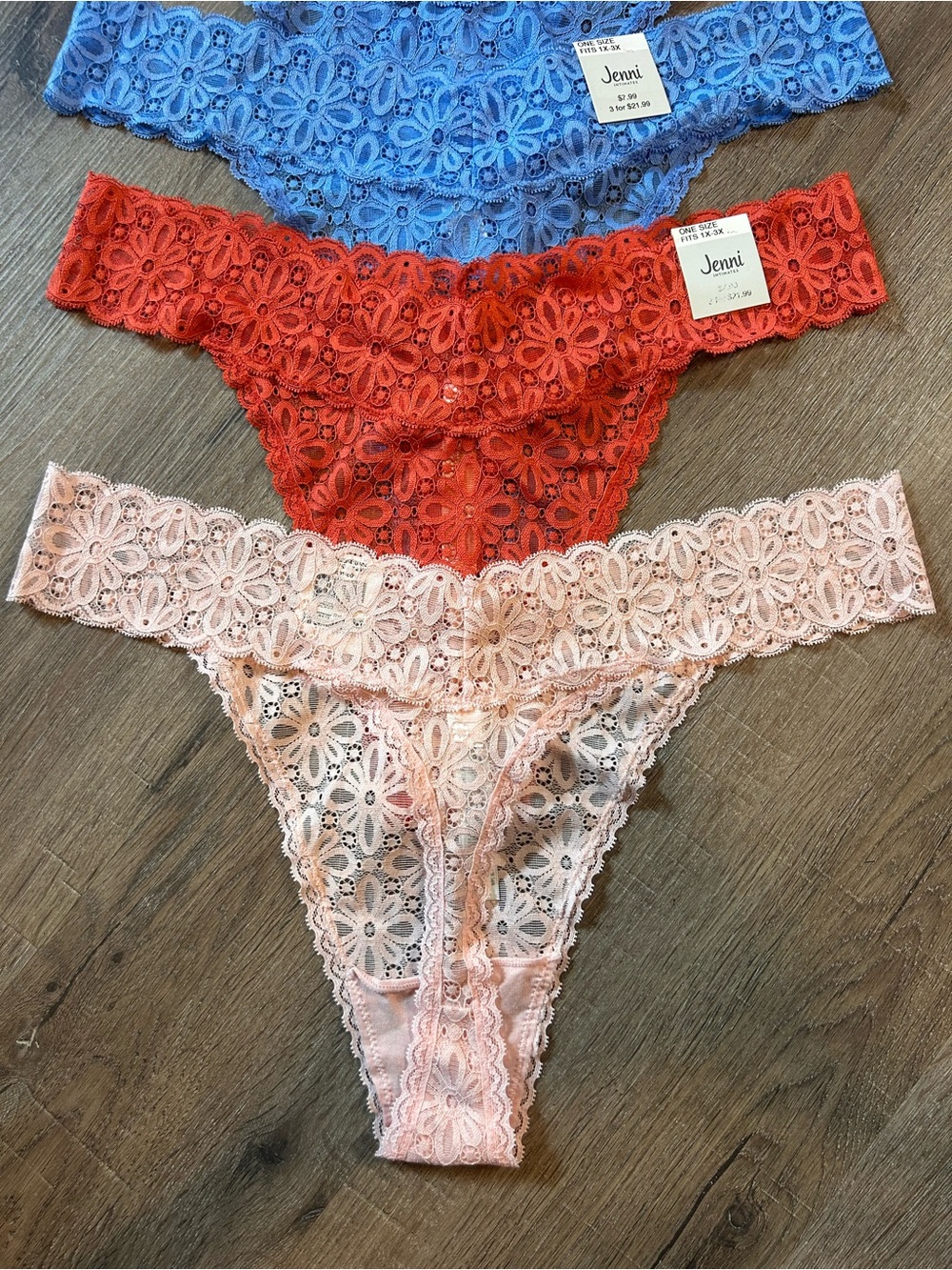 New Jenni by Jennifer Moore Thong Panties Womens Plus 1X-3X Floral Lace 4 Pack - Picture 3 of 4